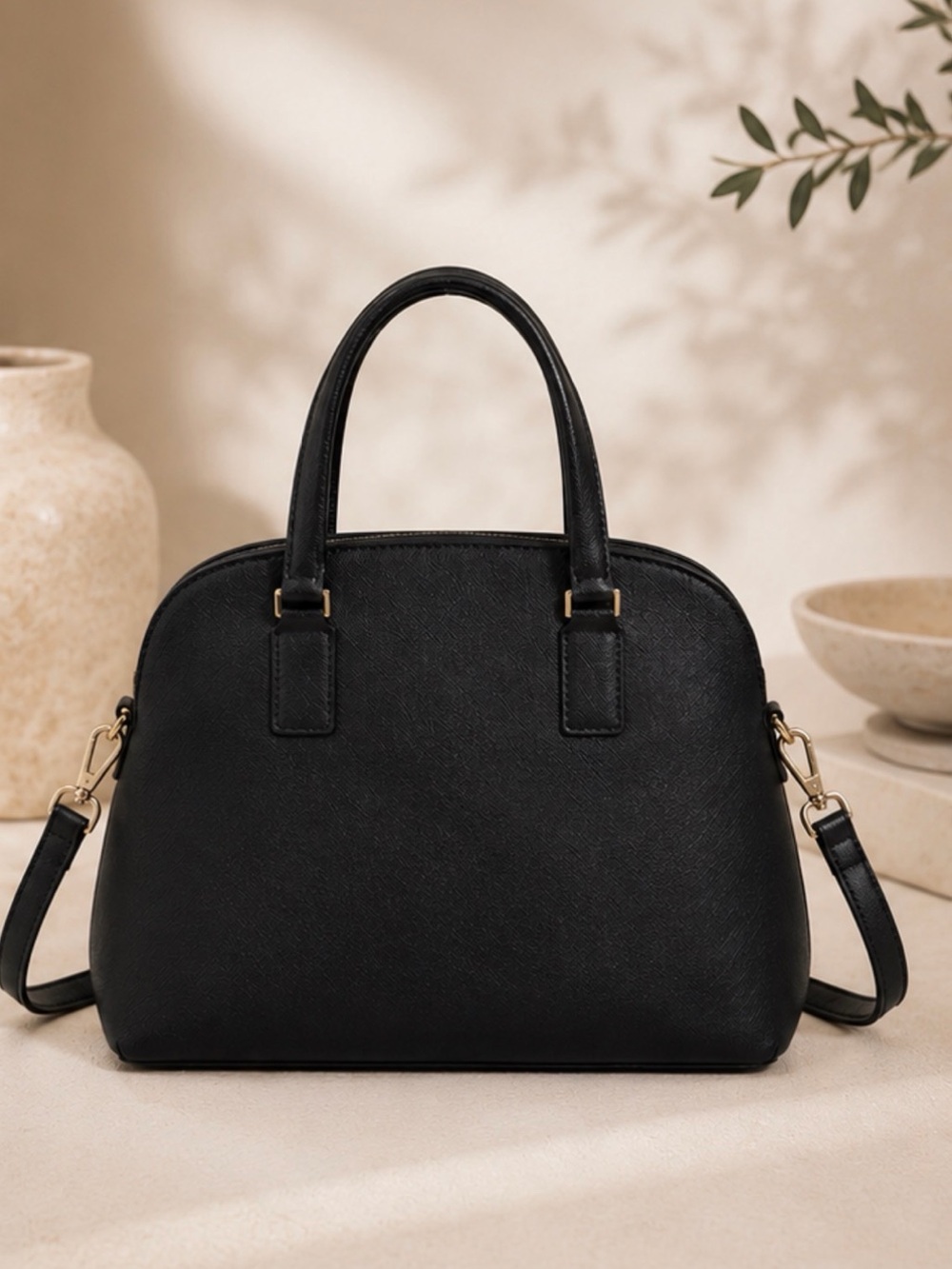 kate spade Black Saffiano Dome Satchel with Detachable Strap - Picture 2 of 9